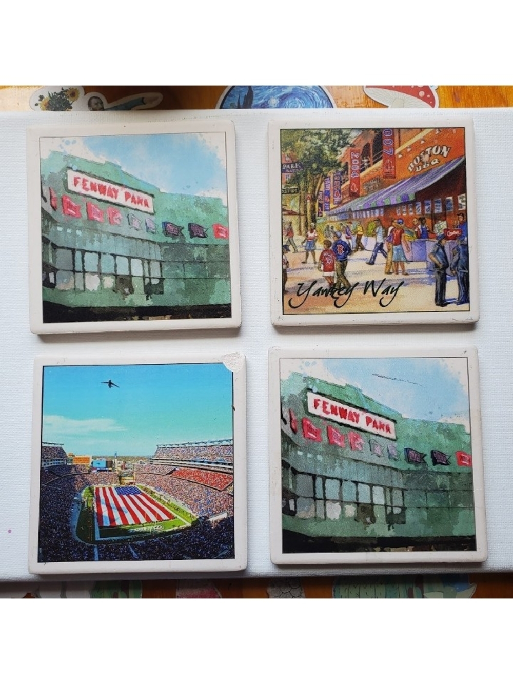 Fenway Park Ceramic Coaster Set 4 Green & Blue Stadium Art Home Decor Coasters